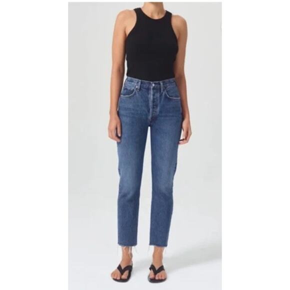 AGOLDE Riley Crop High Rise Straight Jeans in Frequency 25 - Picture 1 of 10